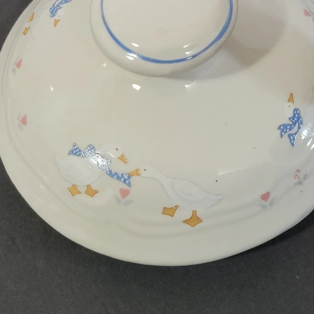 Vintage Goose Canister Lid Brickoven Stoneware Beige Blue LID ONLY 6